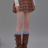 A Line Lapel Plaid Wool Skirt