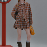 A Line Lapel Plaid Wool Skirt