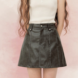 Pleated Line Leather Short Skirt