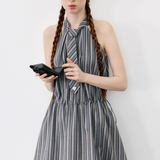 Halter Neck Striped Dress