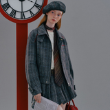 A Line Lapel Plaid Wool Skirt