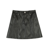 Pleated Line Leather Short Skirt