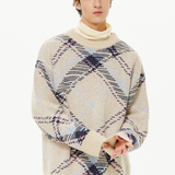 Contrast Plaid Jacquard Sweater