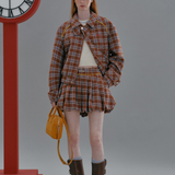 A Line Lapel Plaid Wool Skirt