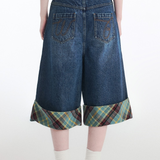 Plaid Denim Half Pants