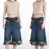 Plaid Denim Half Pants